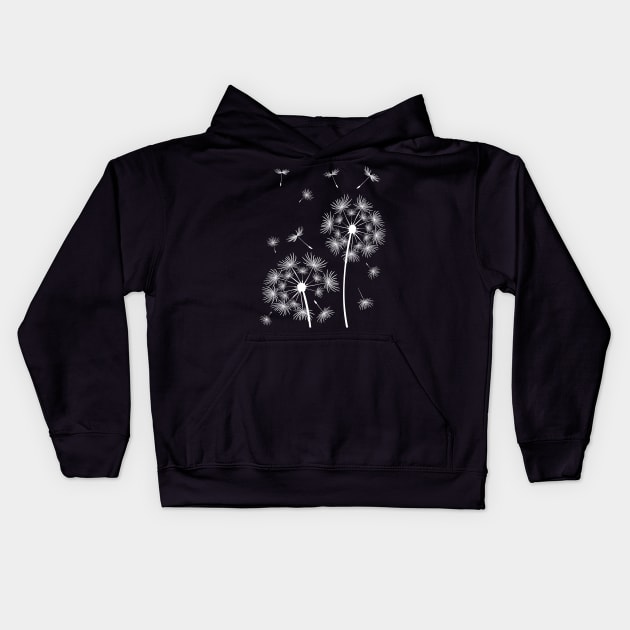 Dandelions floating free Kids Hoodie by Accabella